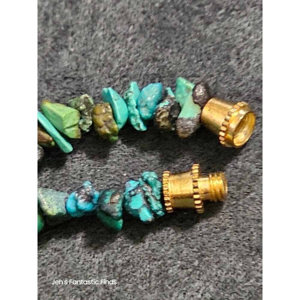 Natural Turquoise Chip Necklace With Gold-Tone‎ Screw Clasp 18"